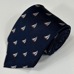 G.H. Bass & Co. Men's Navy Blue Silk Nautical Sailboat Necktie Tie